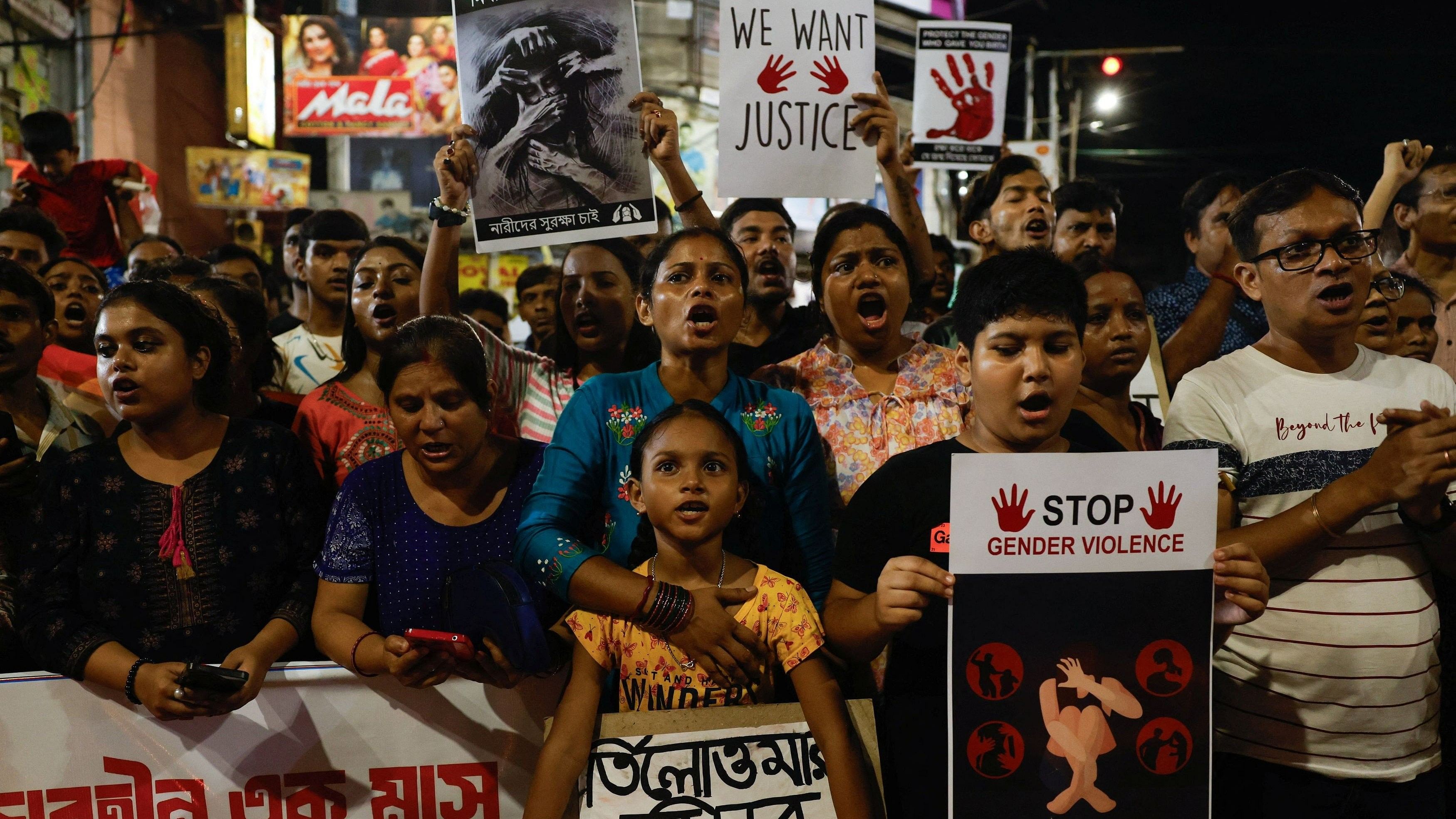 <div class="paragraphs"><p>Protests marking one month of the rape and murder of a trainee medic at a government-run hospital, in Kolkata.</p></div>